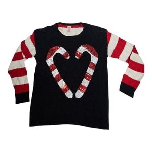 HOLIDAY TIME sequin candy cane stripe sleeve‎ sweater M